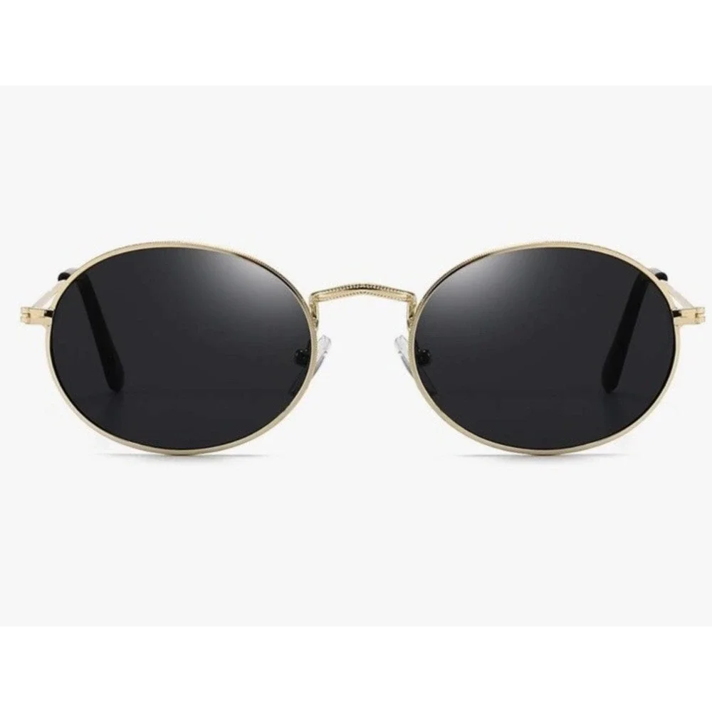 Dollger Retro Oval Sunglasses Gold Metal Frame Black Lens RY027 Vintage Style
